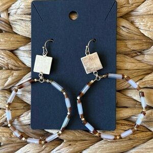 Elegant Gold and Brown Beaded Hoop Earrings